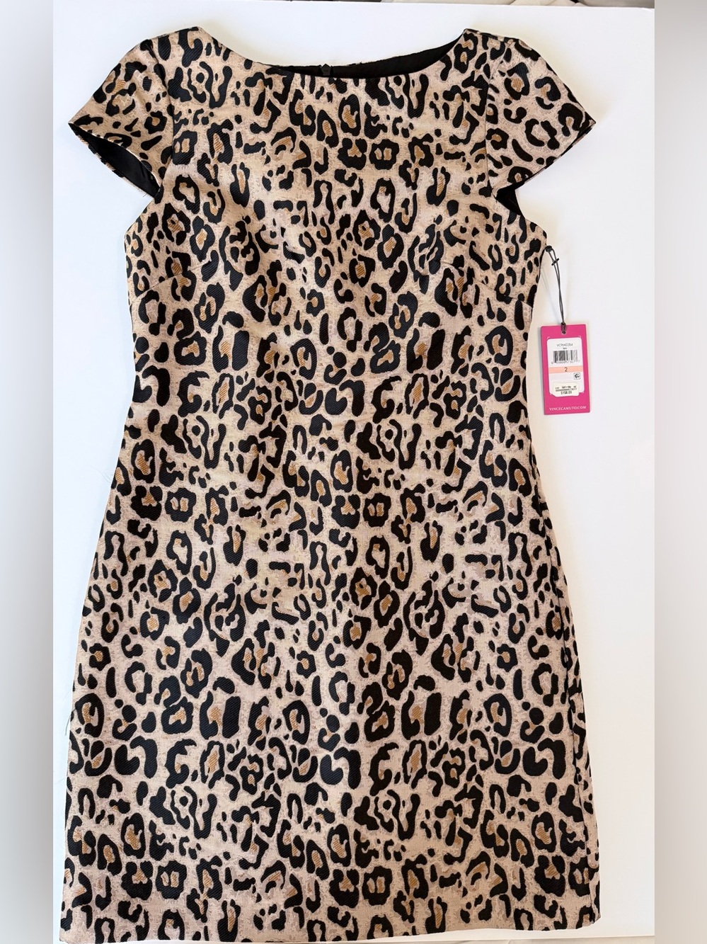Vince Camuto Leopard Print Cap Sleeve Sheath Dress Size 2 NWT